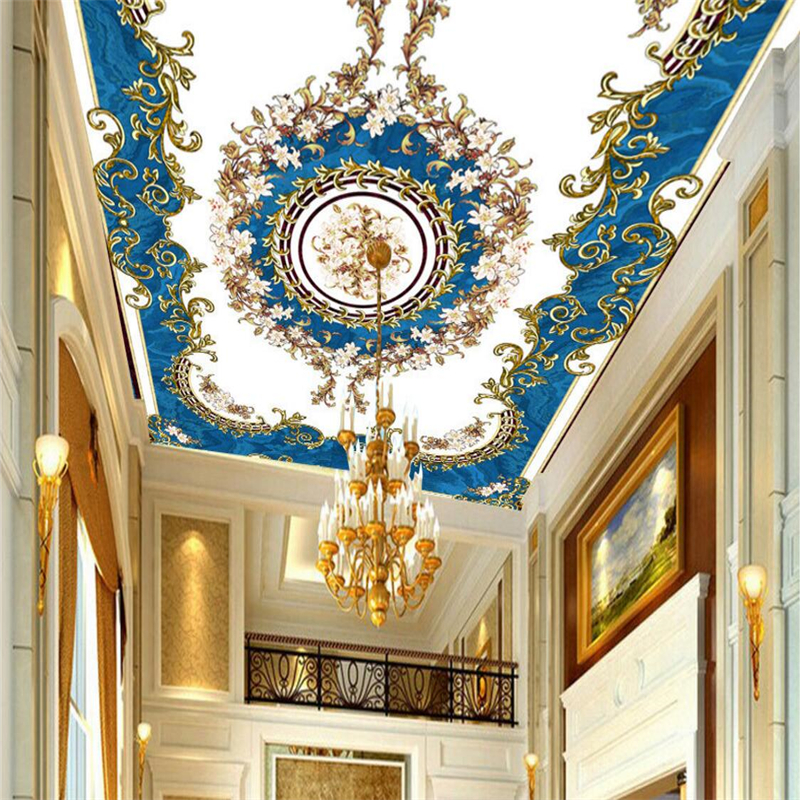 beibehang     Ǫ ϴ   õ  Ÿ ī ٴ ׸ PVC   ִ  /beibehang Custom wallpaper European blue sky pattern stone ceiling European